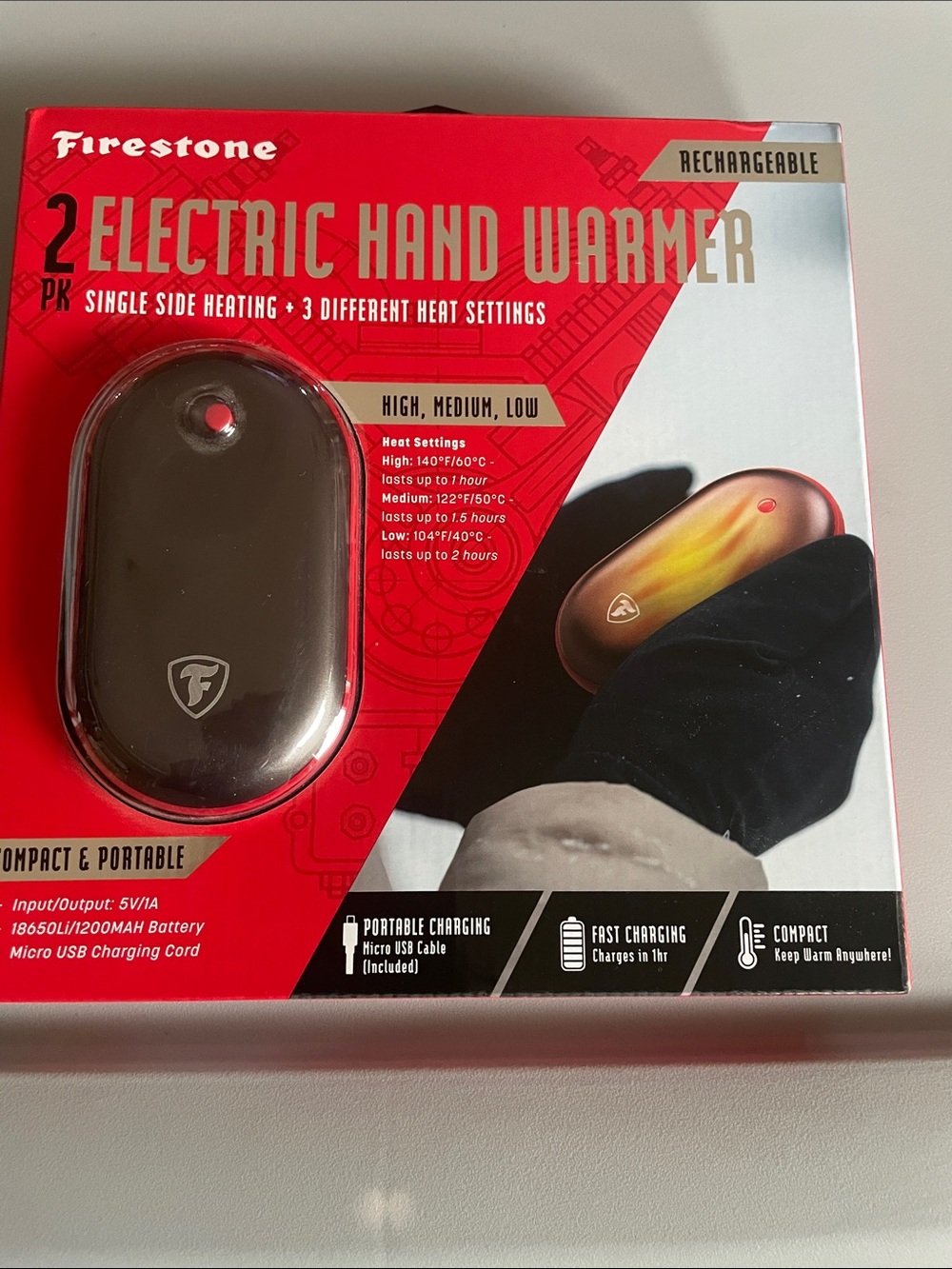 Firestone Rechargeable Electric Hand Warmer - Black